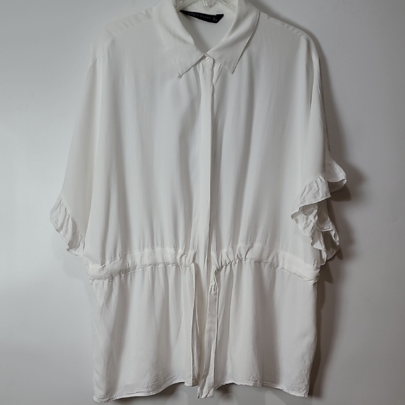 Zara White Boxy Puff Sleeve Polo Top - Picture 2 of 11
